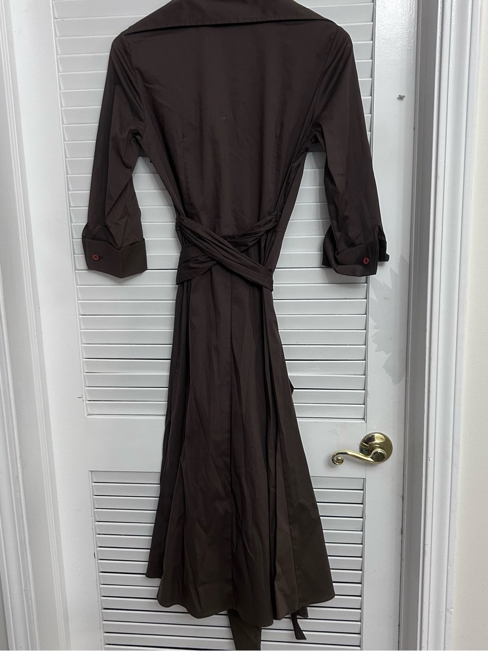 🤎MAKE OFFER🤎 NWT Boston Proper Dark Brown Midi Wrap Shirt Cotton Dress Sz 6 - Picture 6 of 6